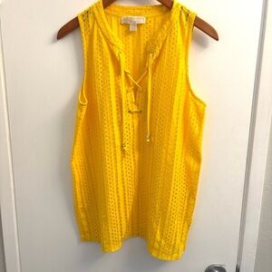 Michael Kors Size Medium‎ Golden Yellow Eyelet Sleeveless Top Blouse Crew Neck